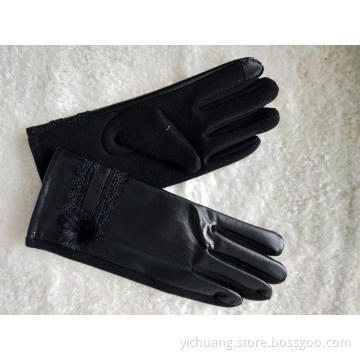 ladies touch screen PU mittens warm glove